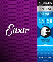 Elixir 11100 polyweb  струны для акустич. гитары medium 13-56 бронза 80/20