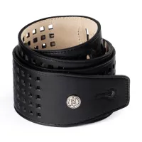 BMF07BK Ремень для гитары, черный, кожаный, ширина 2.5", квадратная перфорация, Dunlop