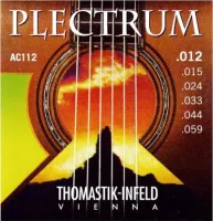 Acoustic guitar string set Thomastik Plectrum AC112 - Lighter tension acoustic guitar strings with flat bronze wound mids, round bronze wound E6 and steel tops, thickness .012-.059 inch