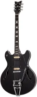 SCHECTER CORSAIR G. BLACK - полуакустическая гитара, 6 струн, 22 лада, корпус: клён, гриф: красное дерево 3 куска, вклееный, накладка: черное дерево, звукосниматели: HH Schecter Diamond 78, регулировки: 2 громкости, 2 тона (push-pull), 3х позиционный пере