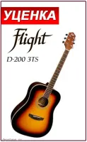 FLIGHT D-200 3TS - УЦЕНКА - дефект лака - акустическая гитара, цвет санберст Гитара Flight D 200 - прекрасный инструмент, который станет вашим верным спутником в любой ситуации. Этот инструмент обладает тремя неоспоримыми преимуществами: хороший звук, нев
