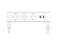 ABL 2A210316- Настольная розеточная станция серии Flexi с 3 розетками и 2xUSB-A, белая с серебристым