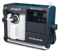 STAGE4 - MYSTYQUE 400 DMX. Компактный генератор сценического тумана работающий на жидкости на водной основе. Мощность нагревателя - 450Вт, емкость для жидкости - 3л, управление - DMX-512 /  таймер на корпусе с регулировкой мощности, интервалов и выбросов 