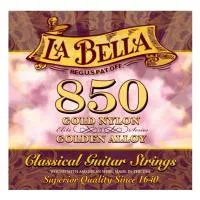 Струны для классической гитары la bella elite 850 - дисканты из золотистого нейлона и басы с обмоткой золотистым сплавом. среднее натяжение