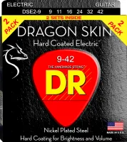 DR DSE-2/9 - струны для электрогитары, упаковка 2 комплекта, Калибр: 9-42, Серия: DRAGON SKIN™, Обмотка: никелированая сталь, Покрытие: сверху обмотки