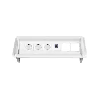 ABL 2F010322- Встраиваемая розеточная станция серии Aero Flip с 3 розетками, 2xUSB-A и 2 слота для IMP, белая