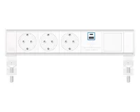 ABL 2A210304- Настольная розеточная станция серии Flexi с 3 розетками, 1xUSB-A, 1xUSB-C и 1 слотом для IMP, белая с серебристым