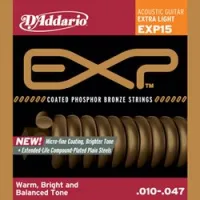 D`Addario EXP-15  Струны для акустической гитары с покрытием, Extra Light 10-47, 6-гранный корд