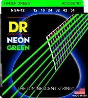 DR NGA-12 - струны для акустической гитары, Калибр: 12-54, Серия: HI-DEF NEON™, Обмотка: посеребрёная медь, Покрытие: люминесцентное
