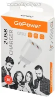 00-00018570 Сетевое зарядное устройство GP2U 2USB 2.4A 12W, белый, GoPower