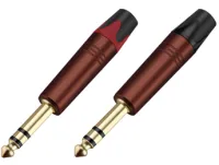 Taverlab TC209 - Разъём прямой, кабельный, позолоченный, джек 6.35мм симметричный, "папа" (корпус цинковый сплав, цвет "красное вино"). Отгружается парами - красный + чёрный хвостовик, цена указана за штуку.