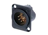 Neutrik NC5MD-LX-B- Панельный разъем XLR 5-pin (вилка) с фланцем типа D, под пайку, позолоченные контакты, черный