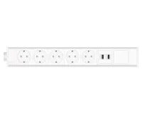ABL 2M21F5F4- Розеточная станция серии Link с 5 розетками, 2xUSB-A и 1 слотом для IMP, белая с серебристым (2M210509)