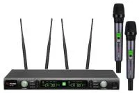 VOLTA US-102 (590-630MHZ) Микрофонная 100-канальная радиосистема с двумя ручными динамическими микрофонами UHF диапазона (590-630MHZ). PLL-synthes, LCD-дисплей, True Diversity, 1 U 19" рэк. 1pcs in box: 500x344x72 mm, 5 pcs in box: 512x380x360 mm, receive