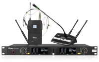 Qtex QAS NX960GmixHS- Двухканальная UHF радиосистема true-diversity с рэковым приемником, настольным и головным микрофонами, 520–560 МГц, 200 каналов 