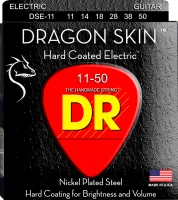 DR DSE-11 - струны для электрогитары, Калибр: 11-50, Серия: DRAGON SKIN™, Обмотка: никелированая сталь, Покрытие: сверху обмотки