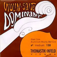 Violin E string Thomastik Dominant 130 - Aluminum wound steel E1 string with ball, medium tension.