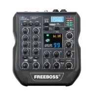 FREEBOSS AG-AS04B Микшерный пульт 4 канала, + 48 В, Bluetooth, USB, 99 эффектов DSP. Звуковая карта.