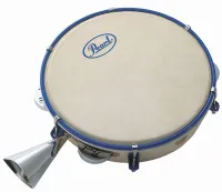 Tambourine with agogo Pearl PDZ-510 - 8 inch Pandanza tambourine with a skin head, 10 Platinella plates in two rows and double bell-agogo