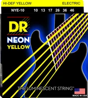 DR NYE-10 - струны для электрогитары, Калибр: 10-46, Серия: HI-DEF NEON™, Обмотка: посеребрёная/никелированая сталь, Покрытие: люминесцентное