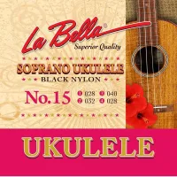 La Bella 15-Black комплект струн для сопрано-укулеле, чёрный нейлон. .028-E1, .032-E2, .040-C3, .028-G4