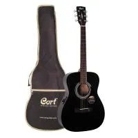 AF 510E BKS W_BAG электроакустическая гитара с чехлом, корпус Concert, верх ель, обечайка махагон, гриф из красного дерева с накладкой из палисандра, мензура 25.6" (650 мм), цвет черный матовый, Cort