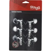 STAGG KG395CR - 6 колков для электрогитары/Folk гитары (3L+3R)  . Литой корпус. Защитная смазка. Требуемый диаметр pegholes: 13/32". Металлические хромированные ручки (кнопки) в стиле "Grover". Необходимые винты и резьбовые втулки в комплекте