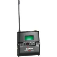 Mipro ACT-80TC  Цифровой UHF поясной миниатюрный передатчик. Пластиковый прочный корпус, ЖК-дисплей, диапазон рабочих частот 554-626 МГц. Ширина пропускной полосы 64 МГц. Шифрование AES-256. Переключаемая выходная мощность 10 и 50 мВт. Питание от одного а