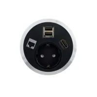 ABL 2F20F1G7- Встраиваемая розетка серии Port El с 2xUSB-A, 1xHDMI и 1xRJ45 Cat6A, черная (2F200125)