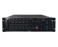 DSPPA MP-812 Комбинированный микшер-усилитель, 6 зон c регулировкой  уровня выходного сигнала отдельной зоны, 120 Вт/100В,  4 микр, 2 лин входа, 1 Aux вых. MP3 плеер, вход USB для FLACH памяти. Питание 220В. Габаритные размеры 483х132х413. Масса 14 кг