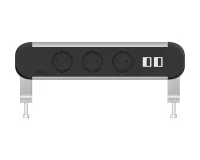 ABL 2A000320- Настольная розеточная станция серии Chroma с 3 розетками и 2xUSB-A, черная с серебристым