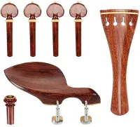 Violin accessory set Acura Meister Preciso VS-NSGRT422 - Preciso grade 3/4-4/4 violin accessory set of rosewood with boxwood trim. Heart pegs, tailpiece of round design, Guarneri chin rest with English mount and inSight end pin.