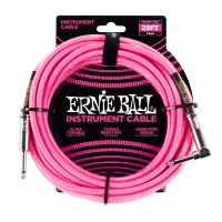 Ernie Ball 6065 кабель инструментальный, прямой / угловой джеки, 7,62м, цвет розовый неон