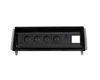 ABL 2F0BF4A4- Встраиваемая розеточная станция серии Aero Flip с 4 розетками, 1xUSB-A, 1xUSB-C и 1 слотом для IMP, черная (2F000410)