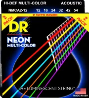 DR NMCA-2/12 HI-DEF NEON™ струны для акустической гитары, с люминесцентным покрытием, разноцветные 12 - 54 (упаковка 2 компл.)