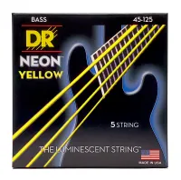 DR NYB5-45 - струны для 5-струнной бас-гитары, Калибр: 45-125, Серия: HI-DEF NEON™, Обмотка: посеребрёная/никелированая сталь, Покрытие: люминесцентно