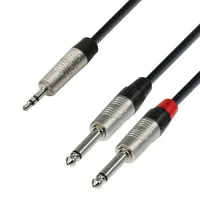 Adam hall k4 ywpp 0090 - кабель аудио trs (jack) stereo 3.5 mm - 2 х trs (jack) mono 6.3 mm, 0.22 мм2, 0,9 м, черный