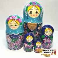 LHM10158 Матрешка "Сиреневый букет" 5 кукольная, Хохлома