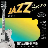 Electric guitar string set Thomastik Jazz Swing JS112 - Jazz archtop guitar strings with flat nickel wound basses and steel tops, thickness .012-.050 inch