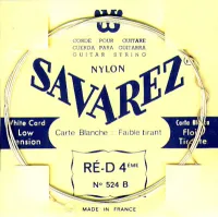 Classical guitar string set Savarez White Card 520B - Basses with round silver-plated copper thread wound on a nylon core. Cast clear nylon trebles. Light tension