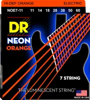 DR NOE7-11 - струны для 7-струнной электрогитары, Калибр: 11-60, Серия: HI-DEF NEON™, Обмотка: посеребрёная/никелированая сталь, Покрытие: люминесцент