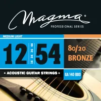 Magma Strings GA140B80 - Струны для акустической гитары 12-54, Серия: Bronze 80-20, Калибр: 12-16-24-34-44-54, Обмотка: круглая, бронзовый сплав 80/20