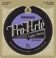 Classical guitar string set D'Addario Pro-Arte EJ44LP - Classical guitar strings with clear nylon tops and nylon-based basses with slightly polished silver-plated copper winding. Extra hard tension, thickness .029-.035 inch