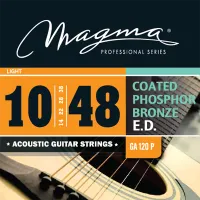 Acoustic guitar string set Magma GA120P - Professional steel strings with improved flexibility, bright and full sound, light tension, thickness .010-.048 inch. Special coated basses with phosphor bronze winding around octagonal core.