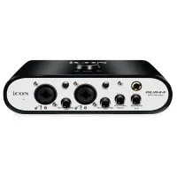 iCON Duo44 Dyna - USB аудио интерфейс, АЦП/ЦАП 24 бит/192 кГц, дин.диапазон 127 дБ, 2хCombo XLR/TS микр./инстр. входа, питание +48 В, 2х1/4" TS Jack выхода, 1/4" TRS Jack выход на наушники, MIDI I/O, порт USB-C, Digital I/O (USB-C), Analog I/O (3,5 мм TRR