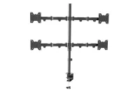 Настольное крепление Wize [WDM4-26] для четырех мониторов 14"-26", VESA 75x75, 100x100, макс. нагрузка 10 кг,  расст. от основания до 374 мм., наклон -30°/+30°, поворот -90°/+90°, вращение 360°, 2 способа крепления: сквозное и струбцина, черн.