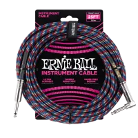 Ernie Ball 6063 кабель инструментальный, прямой / угловой джеки, 7,62м, цвет красный с белым и синим