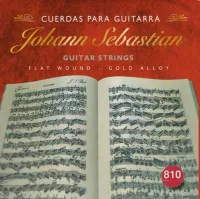 Classical guitar string set Johann Sebastian 810 - Medium tension classical guitar string set. Сast nylon E1 and B2 strings, flat bronze wound 3-6 strings to eliminate whistling sound when changing position.