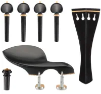 Violin accessory set Acura Meister Preciso VS-NSGHL622 - Preciso grade 3/4-4/4 violin accessory set of ebony with boxwood trim. Heart pegs, Hill tailpiece, Guarneri chin rest with English mount and inSight end pin.