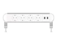 ABL 2A01F4F3- Настольная розеточная станция серии Chroma с 4 розетками и 2xUSB-A, белая с серебристым (2A010420)